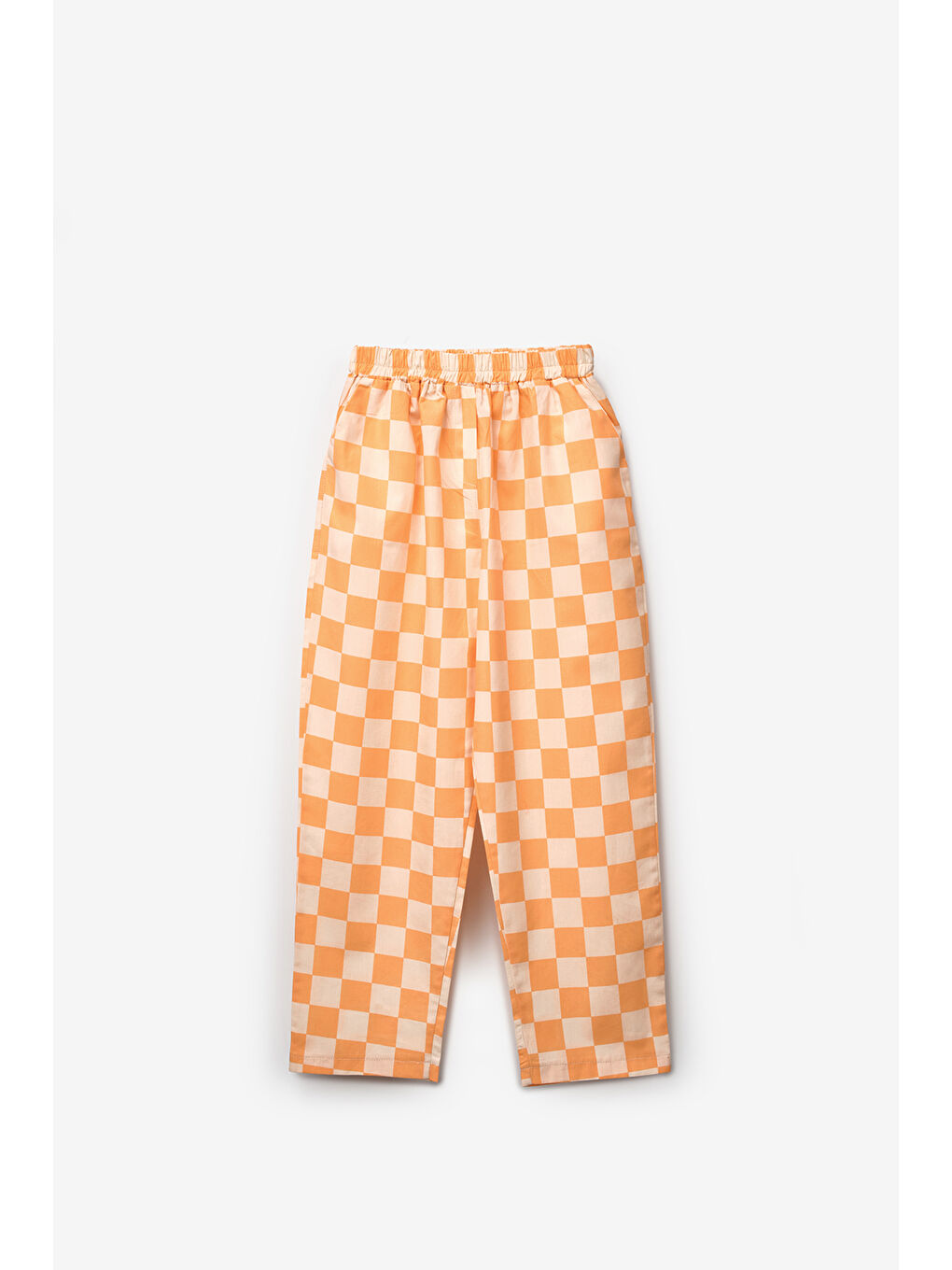 Turuncu Motto Baskılı Dama Desenli Çocuk Tişört Pantolon Takım - Lucia-6