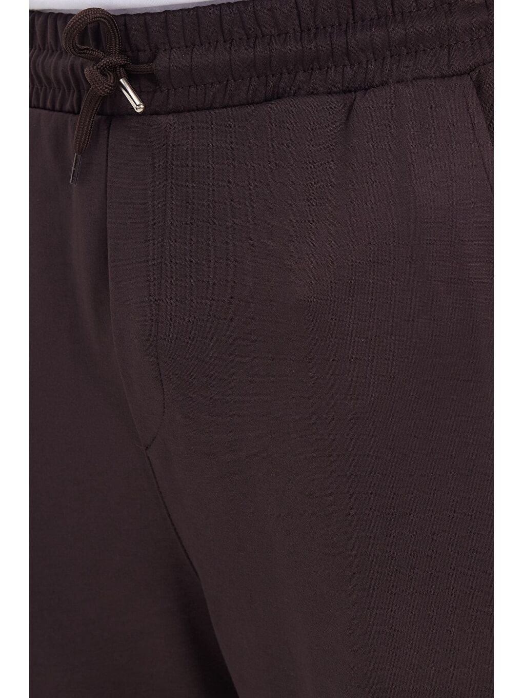 Erkek Kahverengi Baggy Fit Rahat Kesim Modal Kumaş Soft Doku Beli Bağcıklı Yan Cepli Eşofman Altı-3