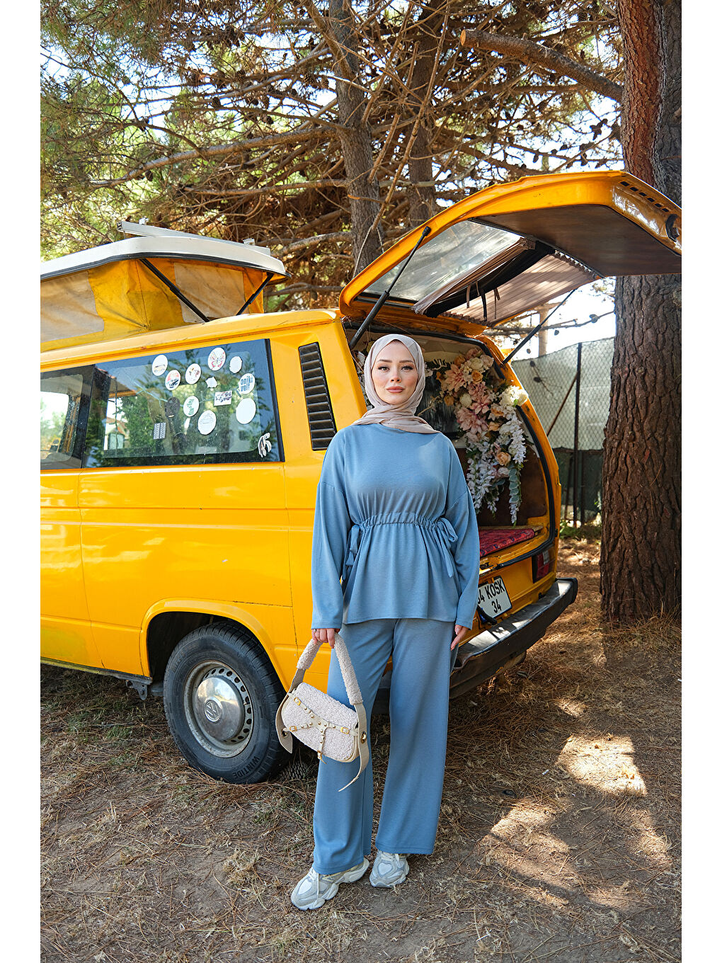 Kadın Bel Bağlama Detay İkili Takım Açık Mavi-3