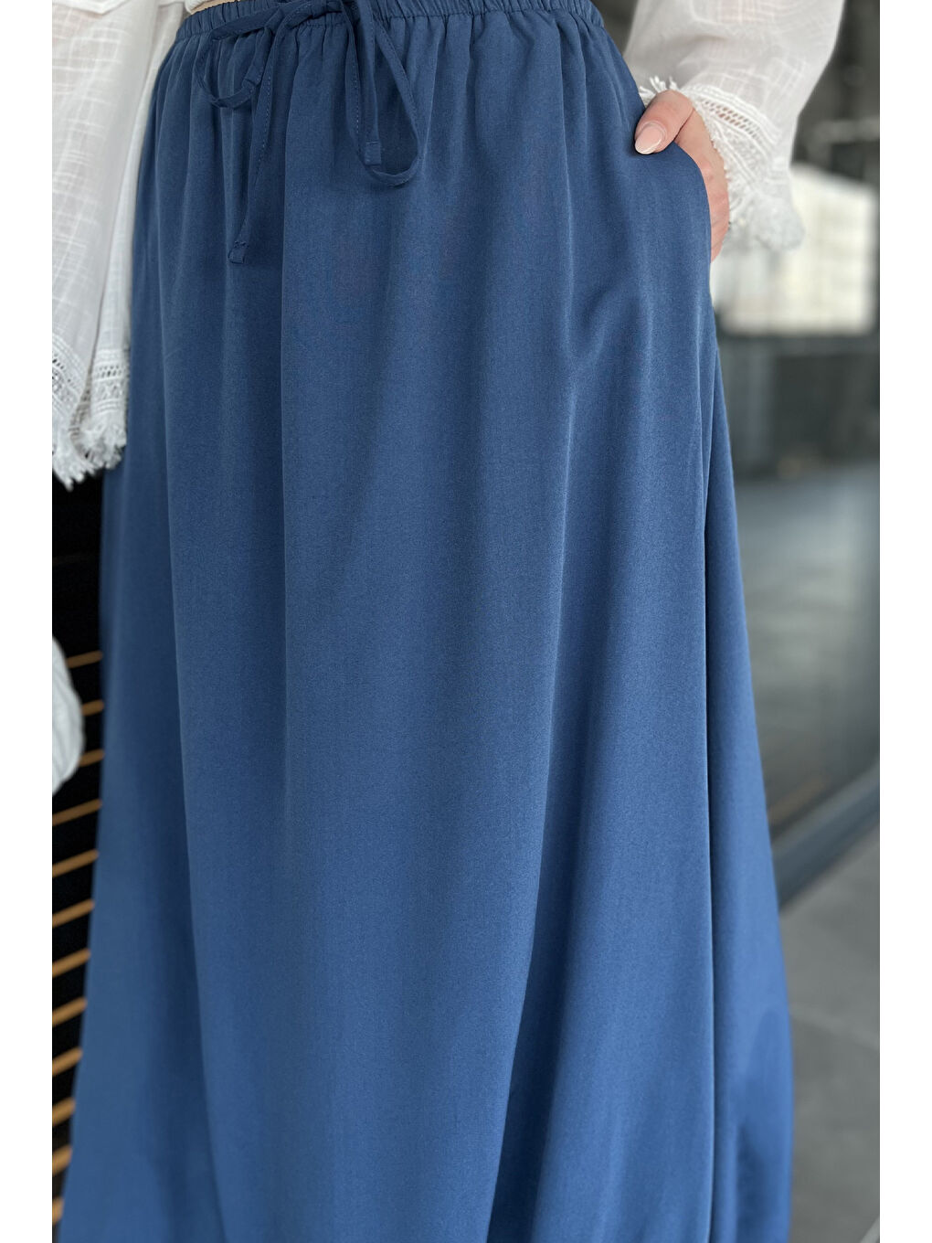 İndigo Kadın Bel Lastikli Cepli Balon Etek-3