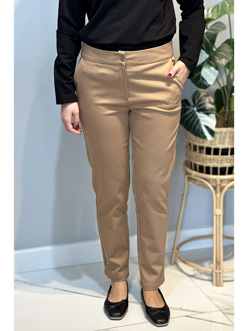 Kahverengi Bilek Boy Kumaş Pantolon 16032 Camel-3