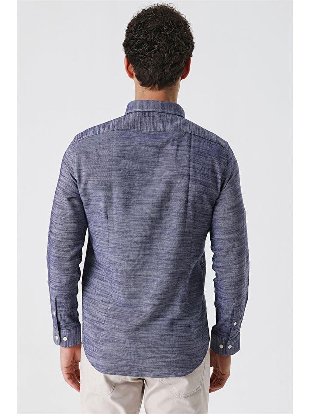 Koyu Lacivert Kısalabilir Kollu Gabardin Cepsiz Casual Slim Fit Gömlek 1004230180-5