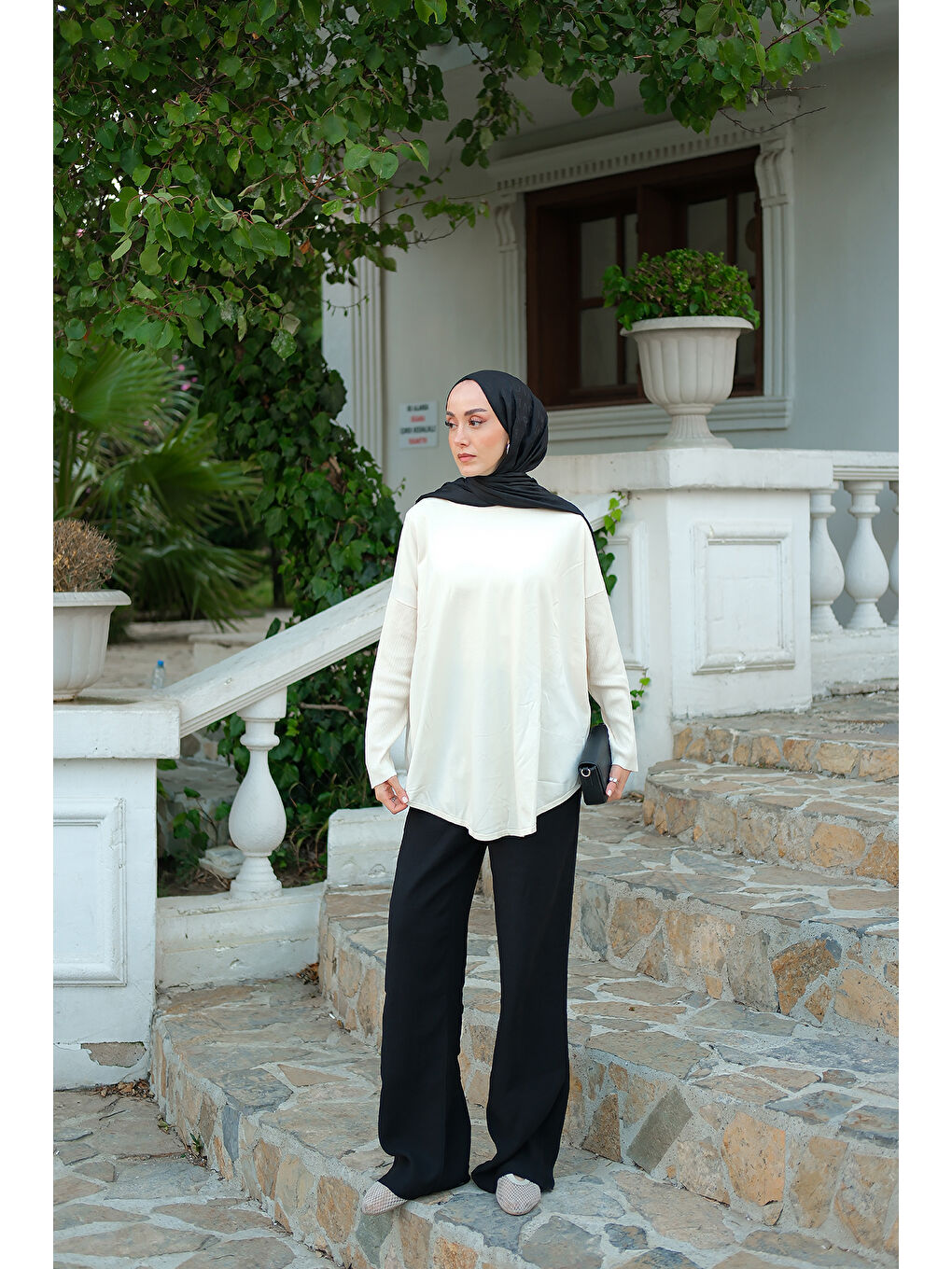 Kadın Kol Lastik Detay Tunik Ekru-1