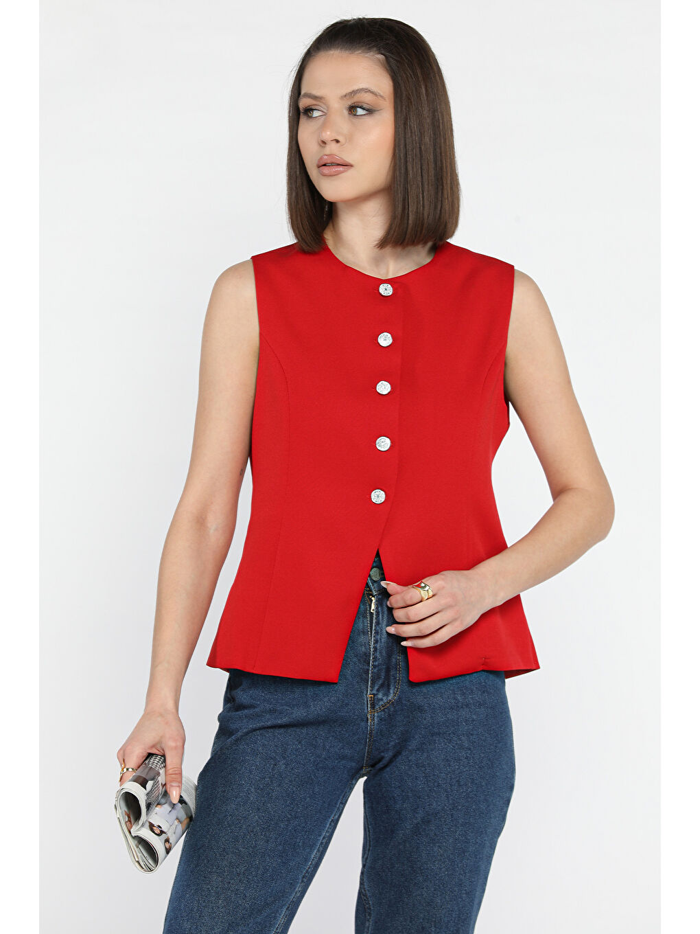 Kırmızı Bisiklet Yaka Astarlı Kadın Yelek