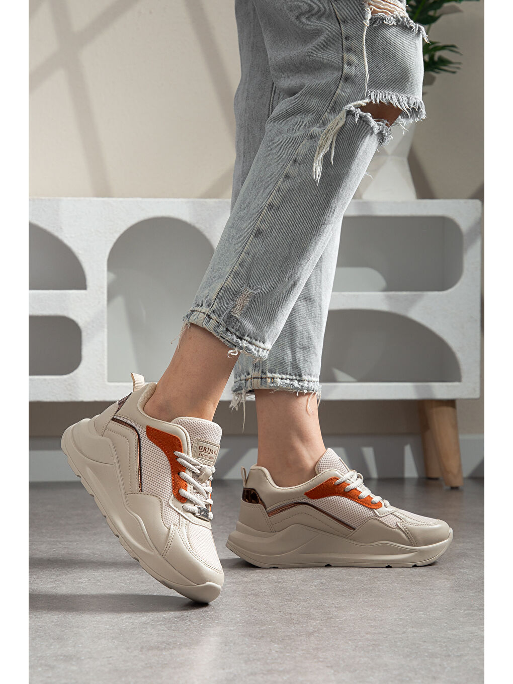 Bej Grijak Günlük Ortopedik Kadın Sneaker Spor Ayakkabı-1