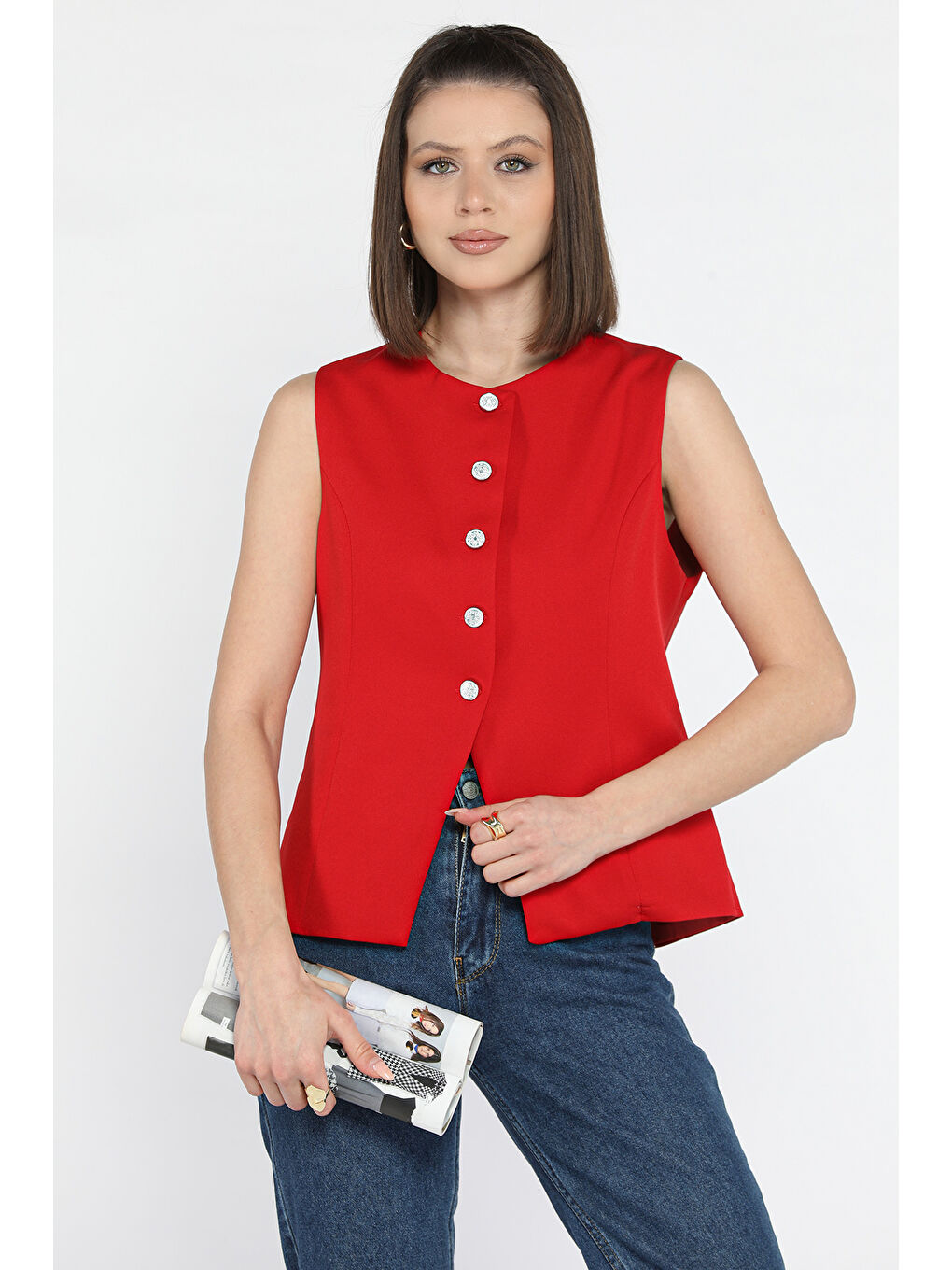 Kırmızı Bisiklet Yaka Astarlı Kadın Yelek-1