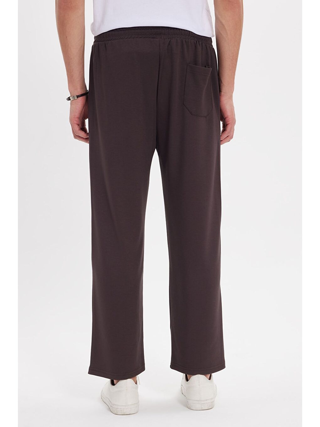 Erkek Kahverengi Baggy Fit Rahat Kesim Modal Kumaş Soft Doku Beli Bağcıklı Yan Cepli Eşofman Altı-5