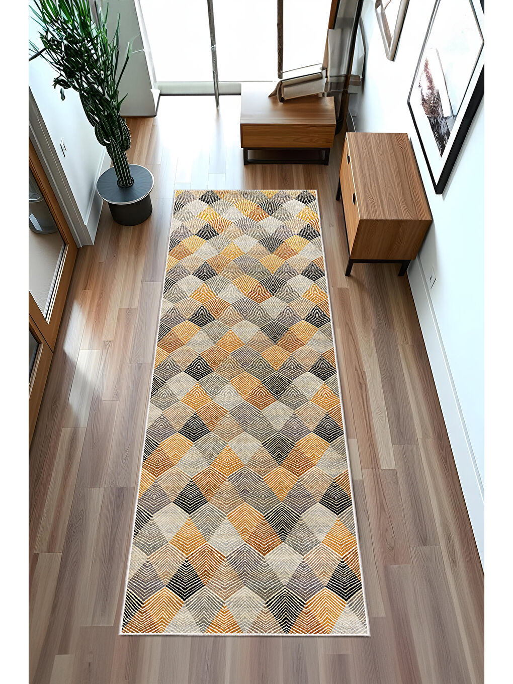 Turuncu Dekoratif Özel Tasarım Yıkanabilir İnce Kaymaz Tabanlı Modern Halı KECE FR30-4