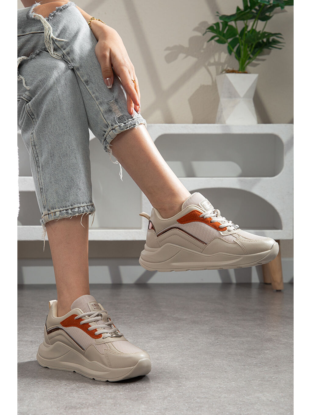 Bej Grijak Günlük Ortopedik Kadın Sneaker Spor Ayakkabı-2