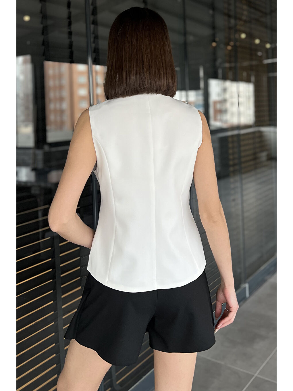 Ekru Bisiklet Yaka Astarlı Kadın Yelek-2