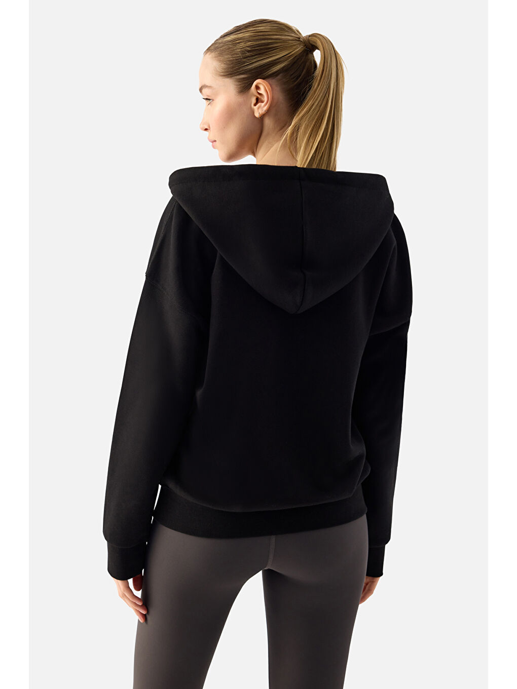 Luna Fermuarlı Kapüşonlu Siyah Sweatshirt-4