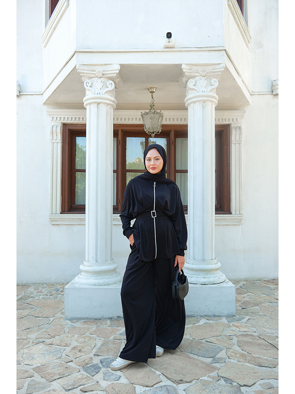 Kadın Beli Pile Detaylı Takım Siyah-3