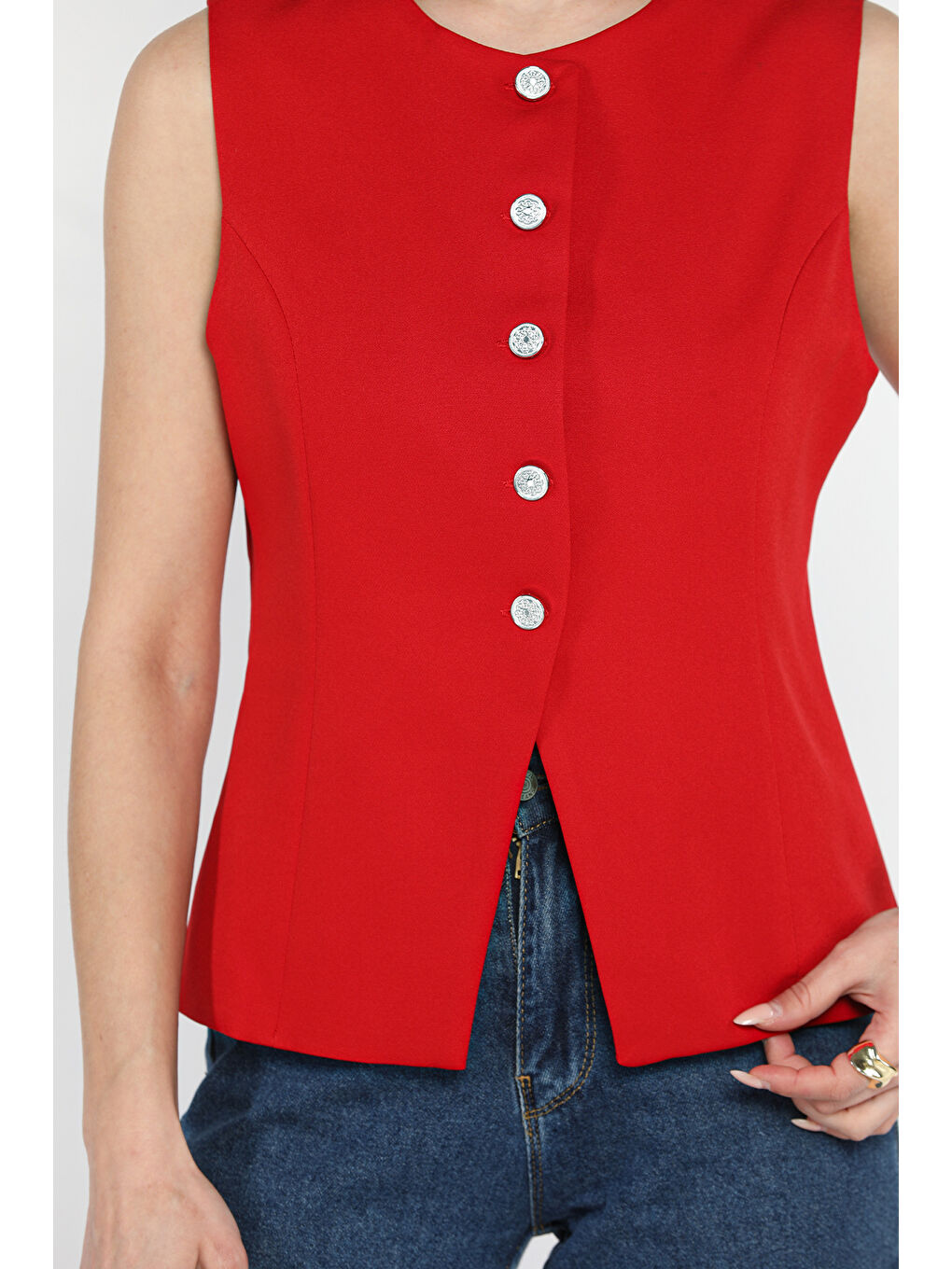 Kırmızı Bisiklet Yaka Astarlı Kadın Yelek-3