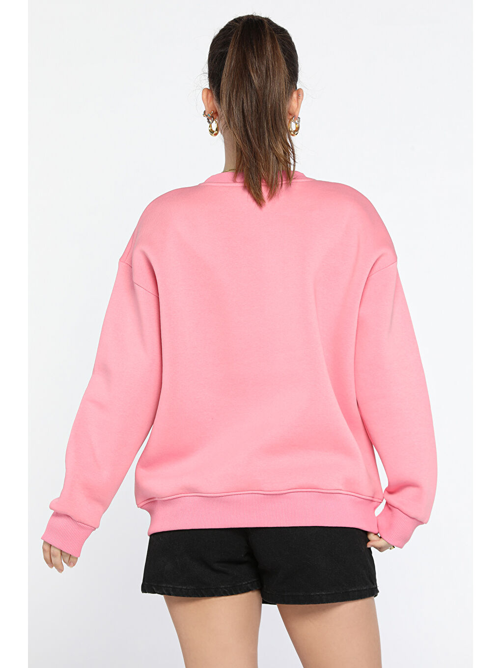 GÜLSELİ Pembe Kadın Üç İplik Şardonlu Bisiklet Yaka Sweatshirt - 2