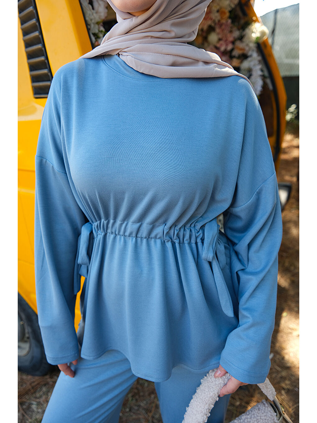 Kadın Bel Bağlama Detay İkili Takım Açık Mavi-4