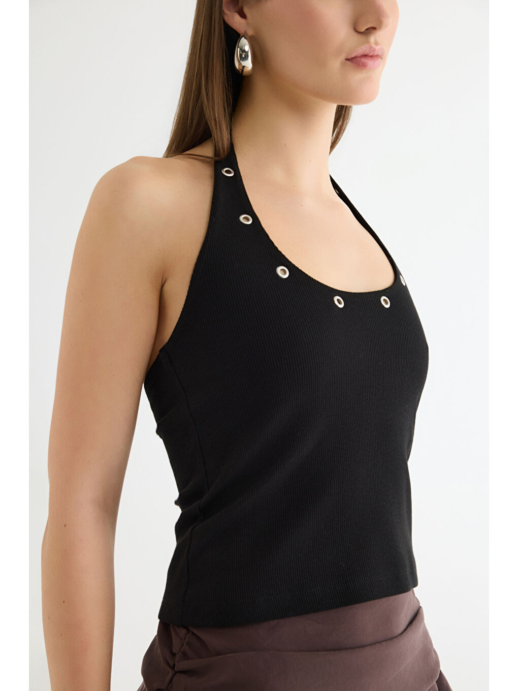 Kuş Gözü Detaylı Halter Yaka Atlet Siyah-2