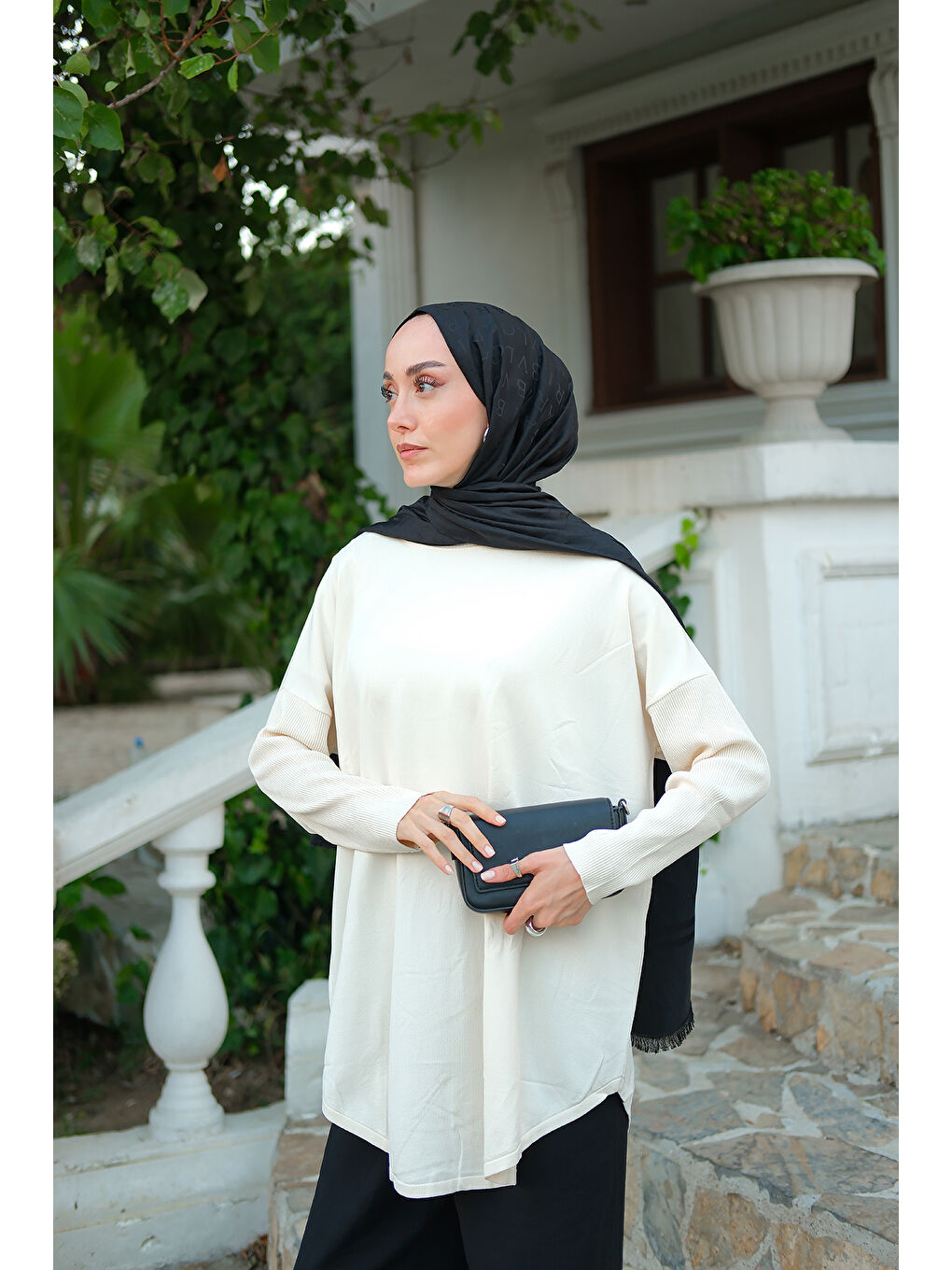 Kadın Kol Lastik Detay Tunik Ekru-2