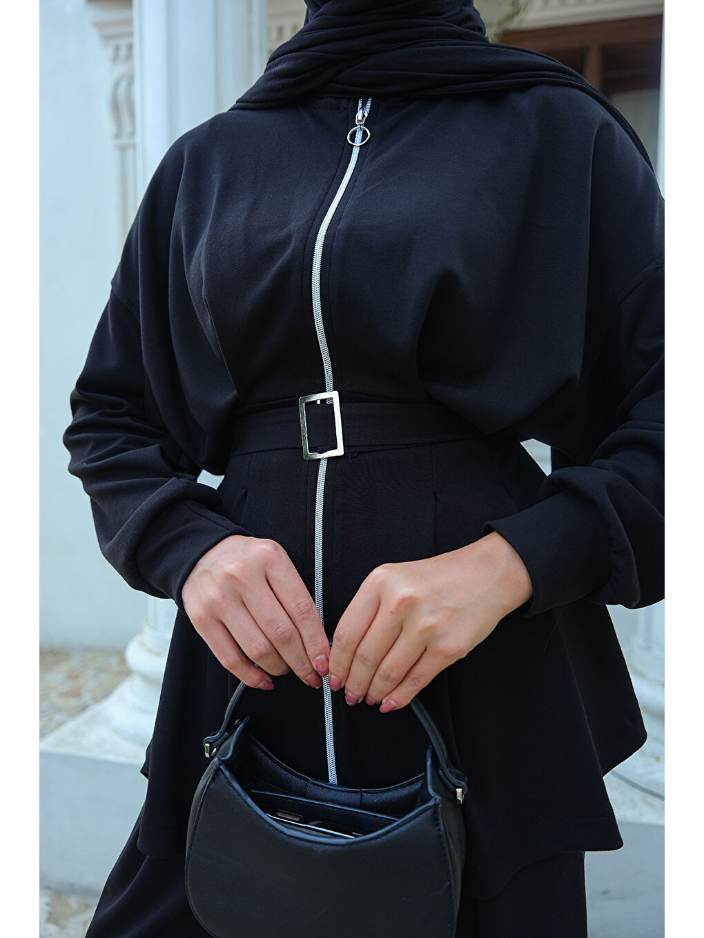 Kadın Beli Pile Detaylı Takım Siyah-4