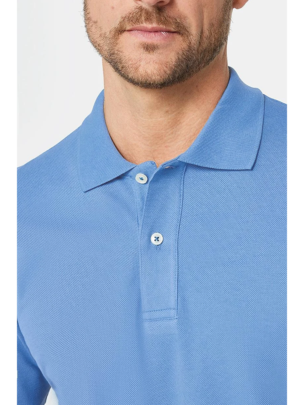 Erkek Slim Fit Dar Kesim %100 Pamuk Mavi Polo Yaka Tişört-2