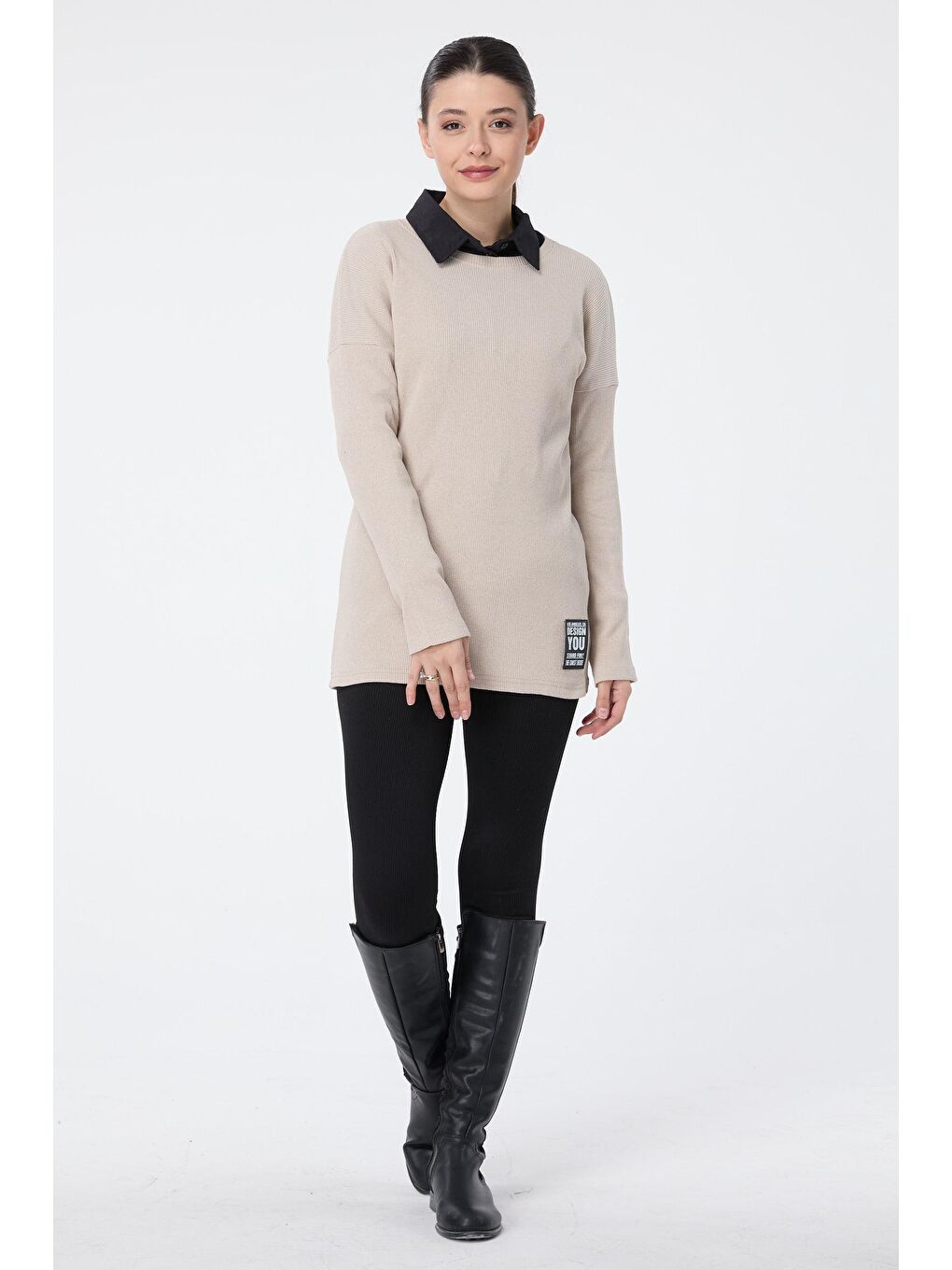 Bisiklet Yaka Kadın Bej Sweat - 23763-1