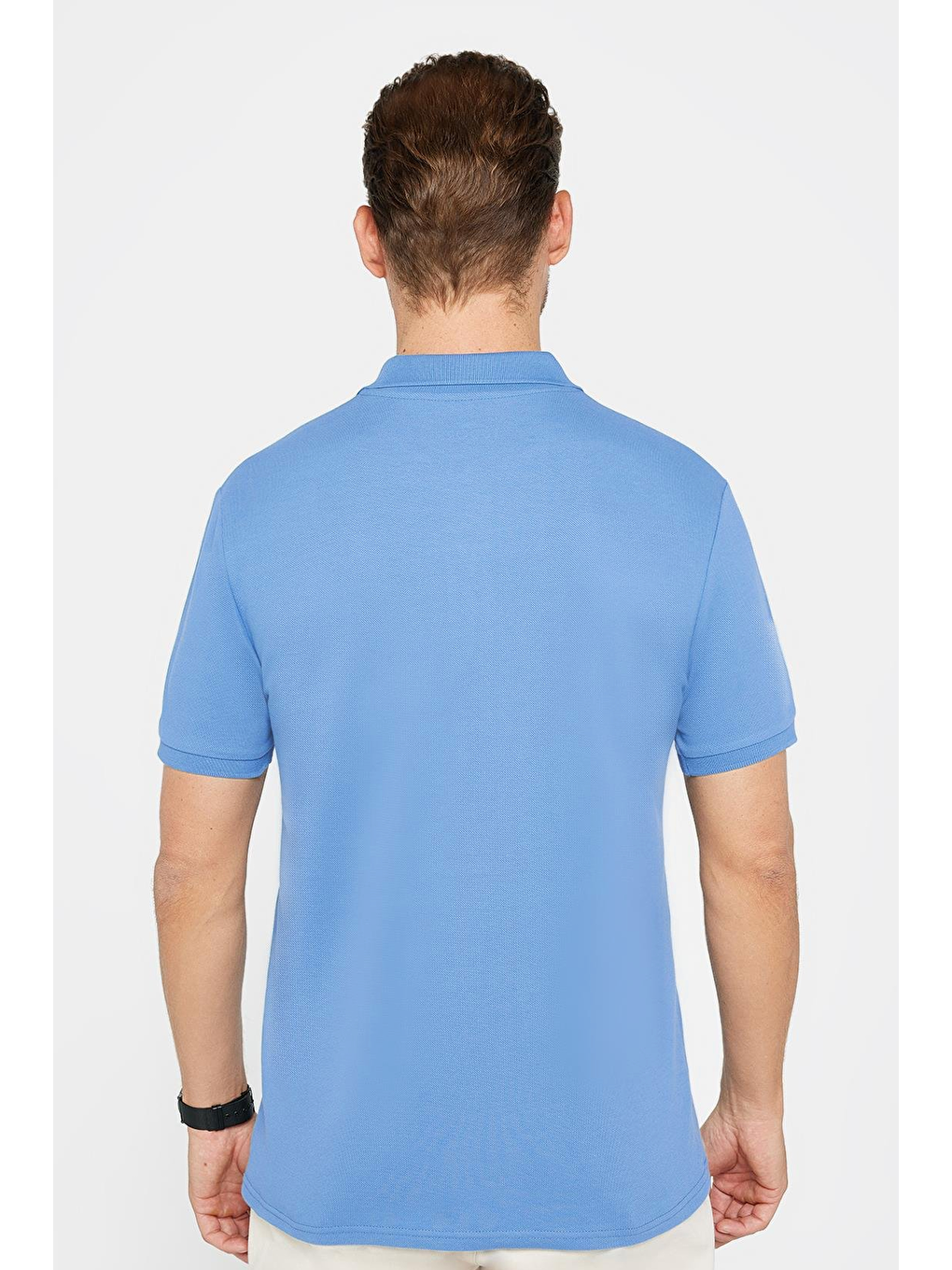 Erkek Slim Fit Dar Kesim %100 Pamuk Mavi Polo Yaka Tişört-4