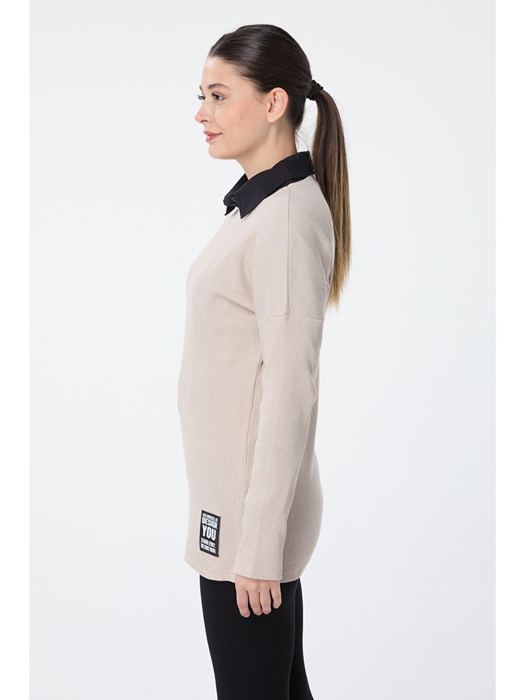 Bisiklet Yaka Kadın Bej Sweat - 23763-2