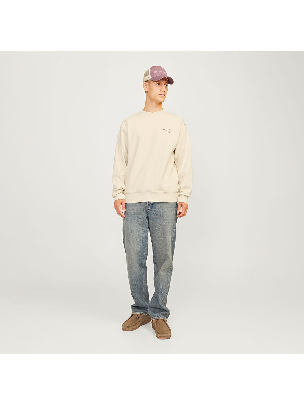 Jack & Jones Blachad Branding Erkek Bej Yuvarlak Yaka Sweatshirt - 1