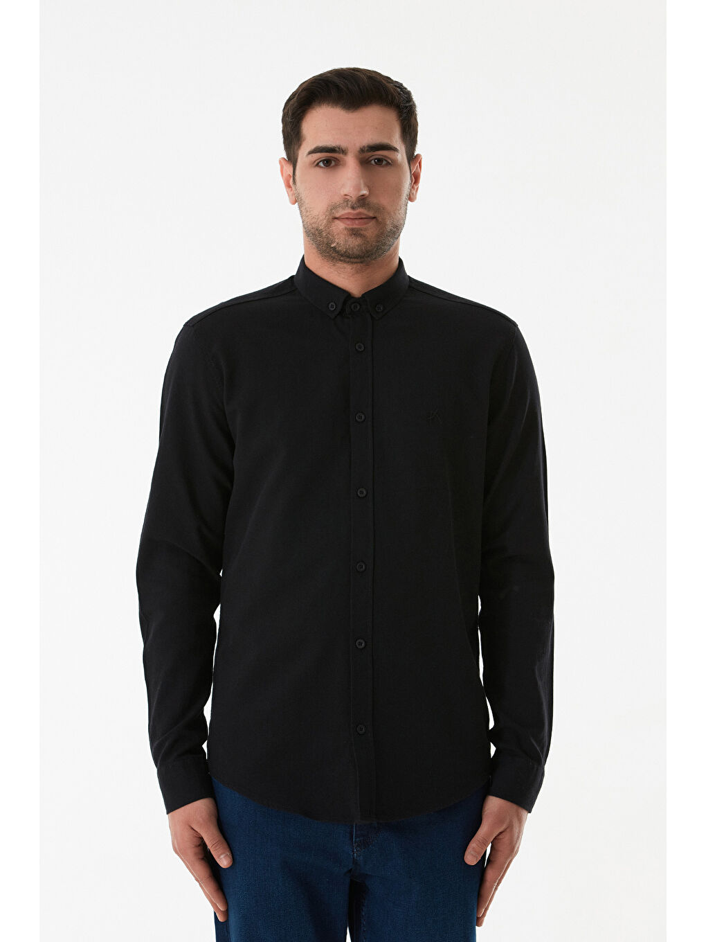 Siyah Basic Düğmeli Gömlek-2