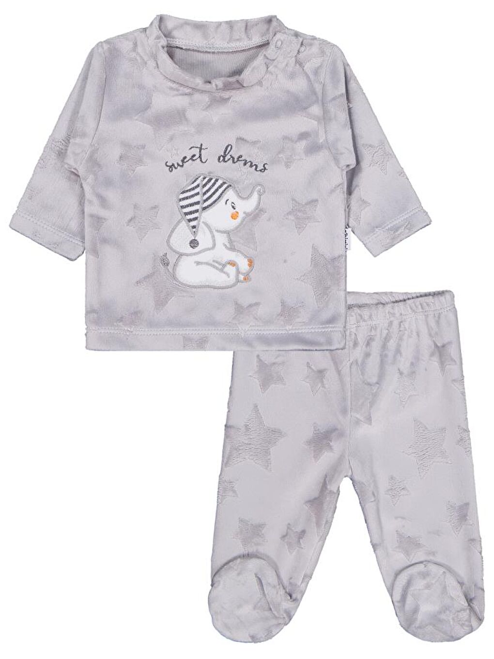Filli Nakış Patikli 2Li 1-6 Ay Pijama Takımı - Gri 1-3 Ay