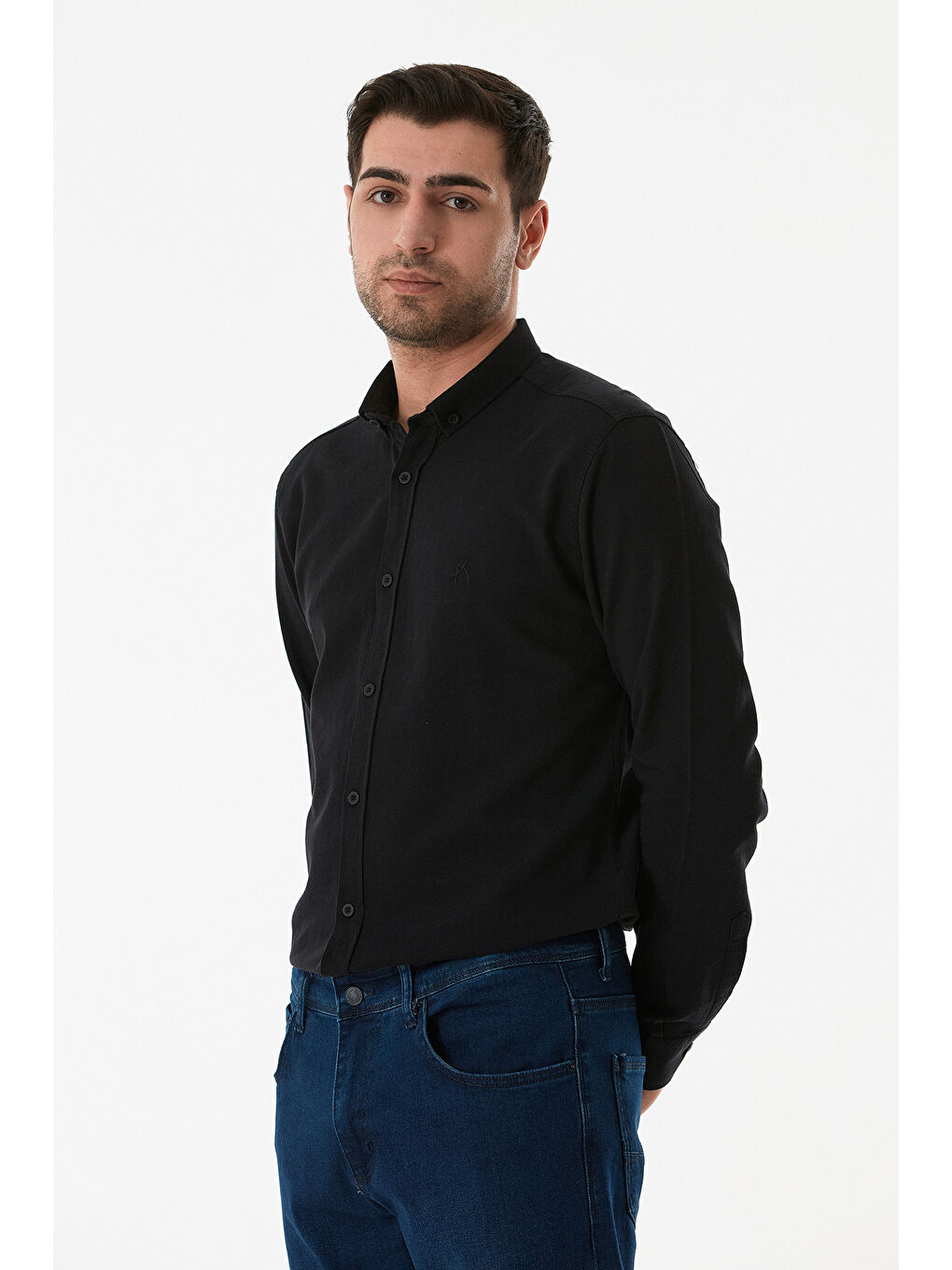Siyah Basic Düğmeli Gömlek-3