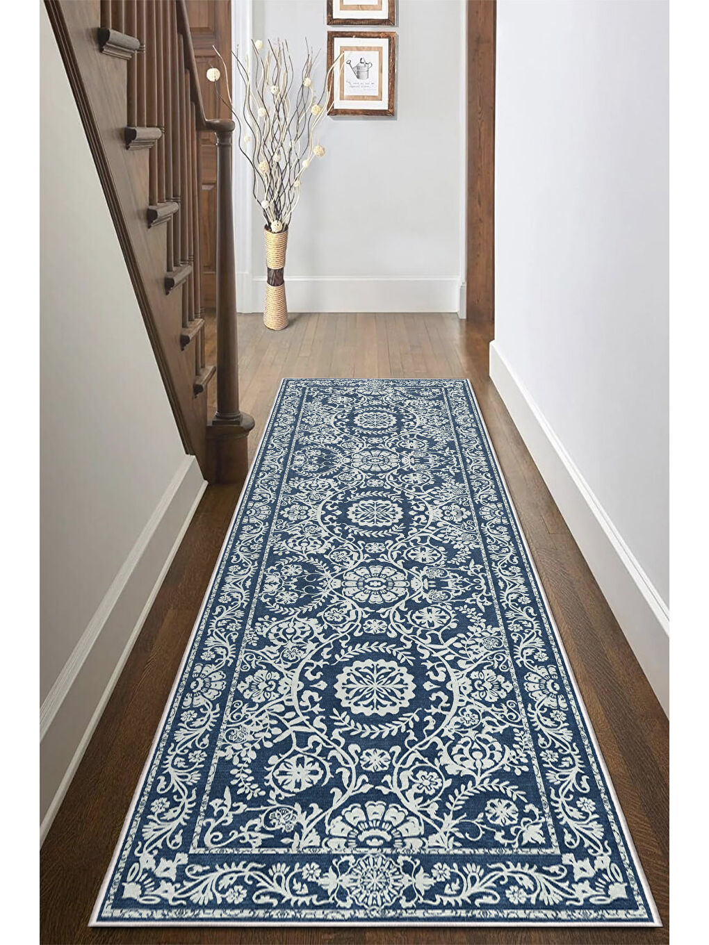 Lacivert Dekoratif Özel Tasarım Yıkanabilir İnce Kaymaz Tabanlı Modern Halı KECE FR23-4