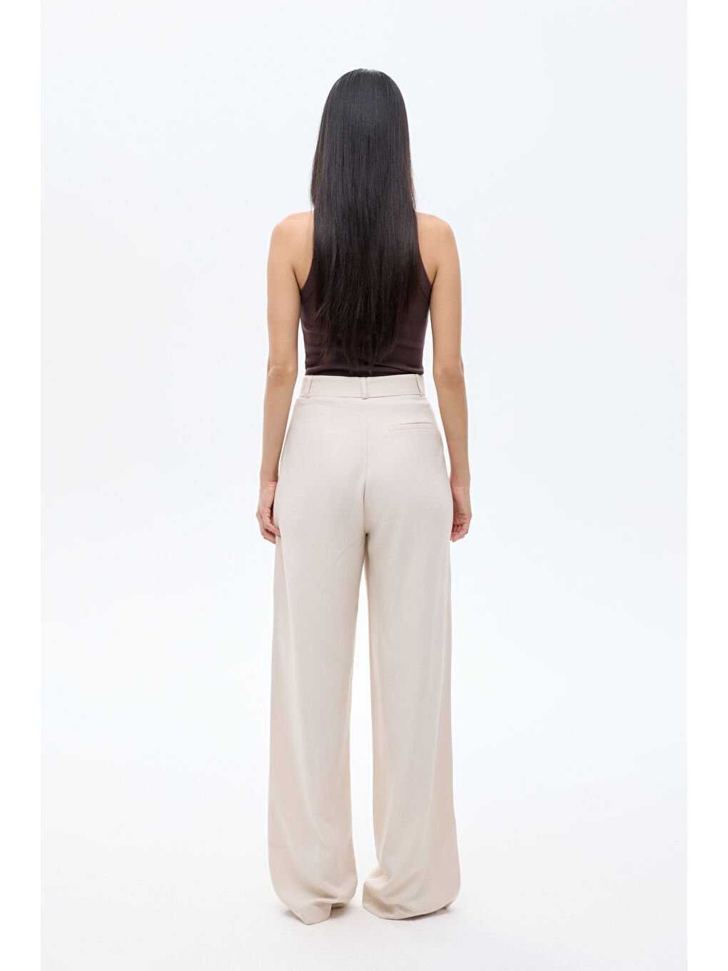 Bol Paça Palazzo Kumaş Pantolon Bej-4