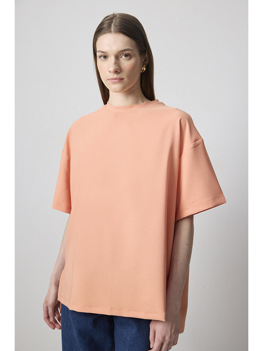 Pembe Kısa Kollu Krep T-Shırt-1