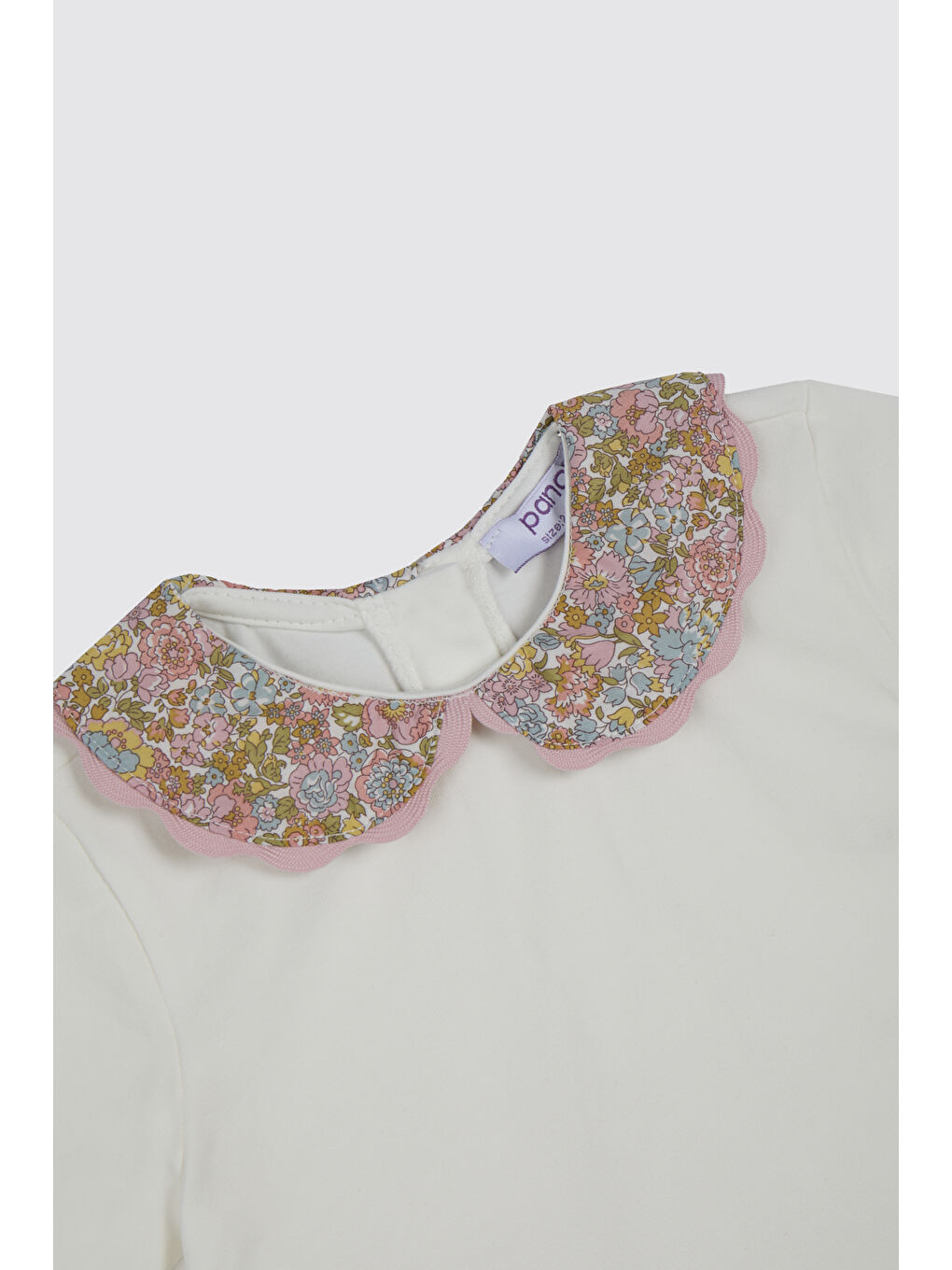 Ekru Liberty Kumaş Bebe Yaka Kız Bebek Tişört-2