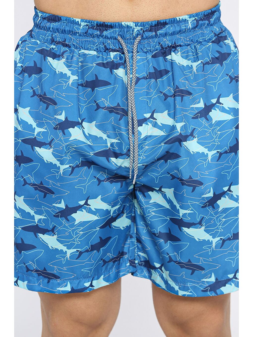 Mavi Dijital Baskılı Cepli Erkek Deniz Şortu