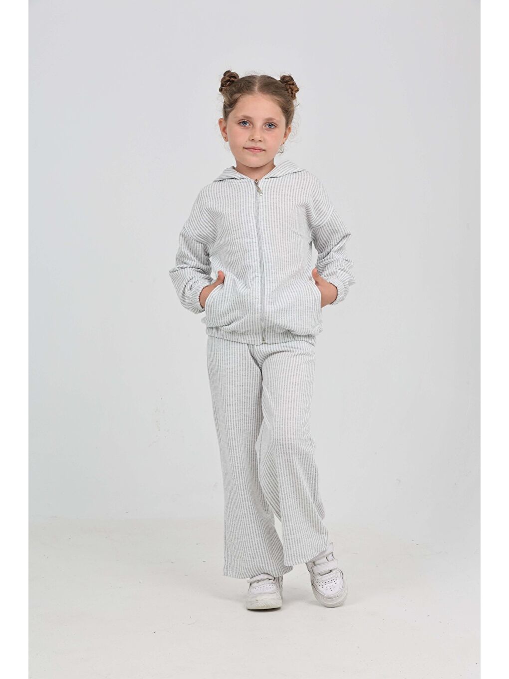 Gri Kız Çocuk Çizgili Eşofman Takım-2