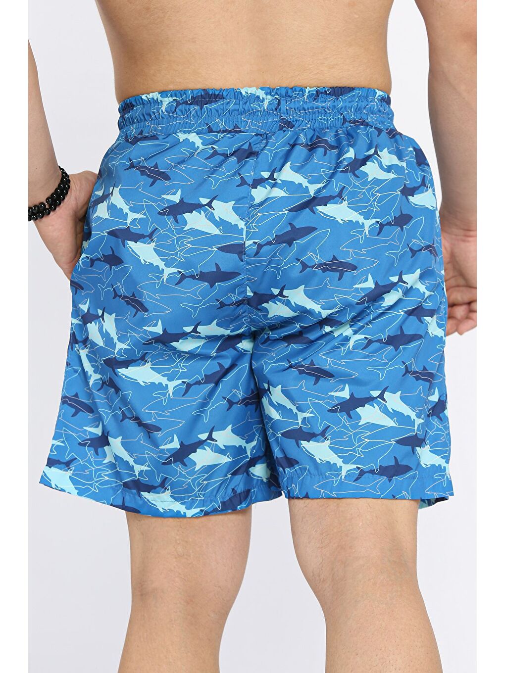 Mavi Dijital Baskılı Cepli Erkek Deniz Şortu-1