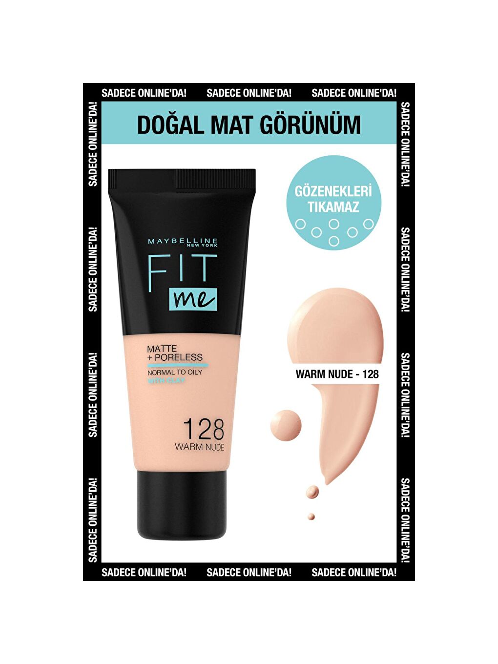 MAYBELLINE NEWYORK Nude Fit Me Matte+Poreless Fondöten - 128 Warm Nude