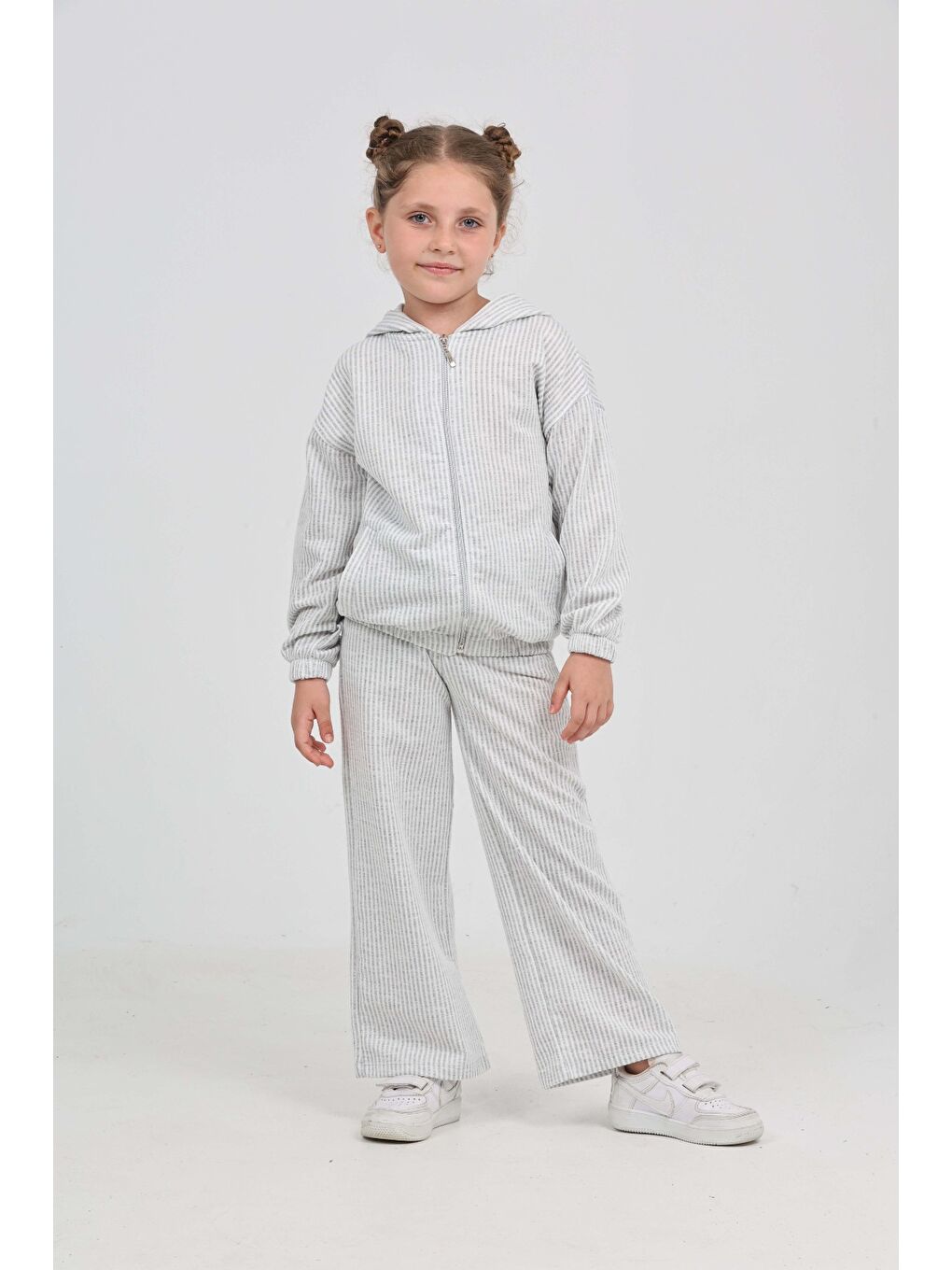 Gri Kız Çocuk Çizgili Eşofman Takım-3