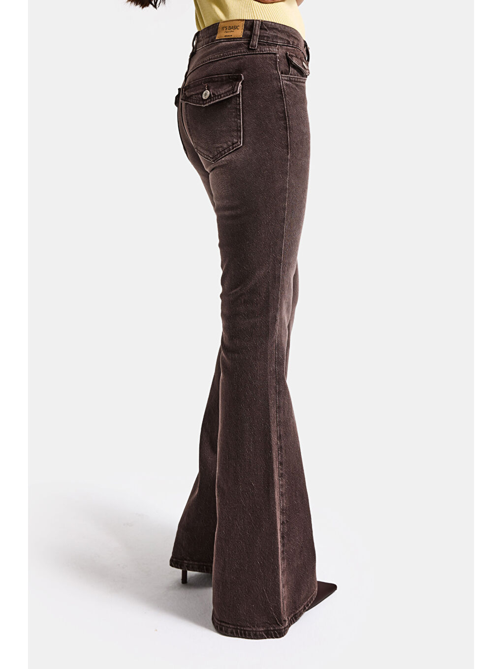Kahverengi Kadın Koyu Kahve 2s6-16 Mid Rise Flare Fit Esnek Kumaş Denim Jean-1