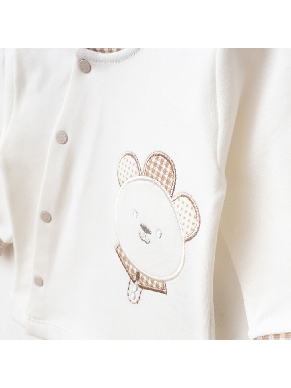 Bej Erkek Bebek Animal Desenli % 100 Pamuk 5' Li Hastane Çıkış Seti 0 Ay - 3 Ay-1