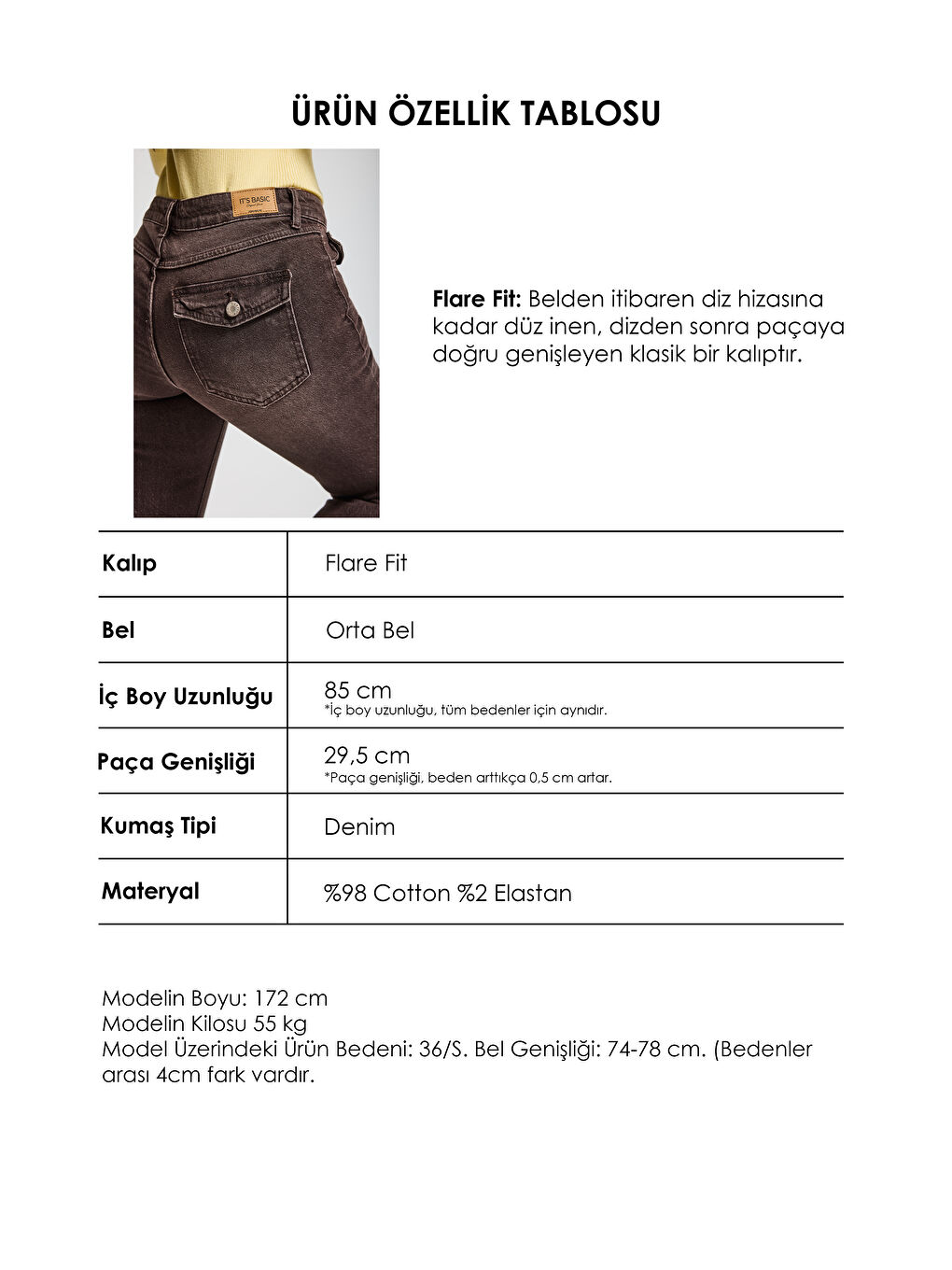 Kahverengi Kadın Koyu Kahve 2s6-16 Mid Rise Flare Fit Esnek Kumaş Denim Jean-4