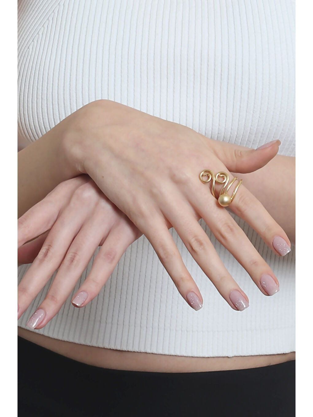 Sarı Kadın Mat Altın Kaplama Tel Sarma Spiral Tasarım Yüzük-3