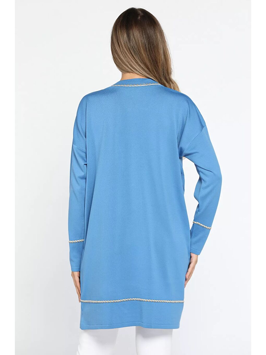 Mavi Cepli Düğme Detaylı Tesettür Triko Hırka-2