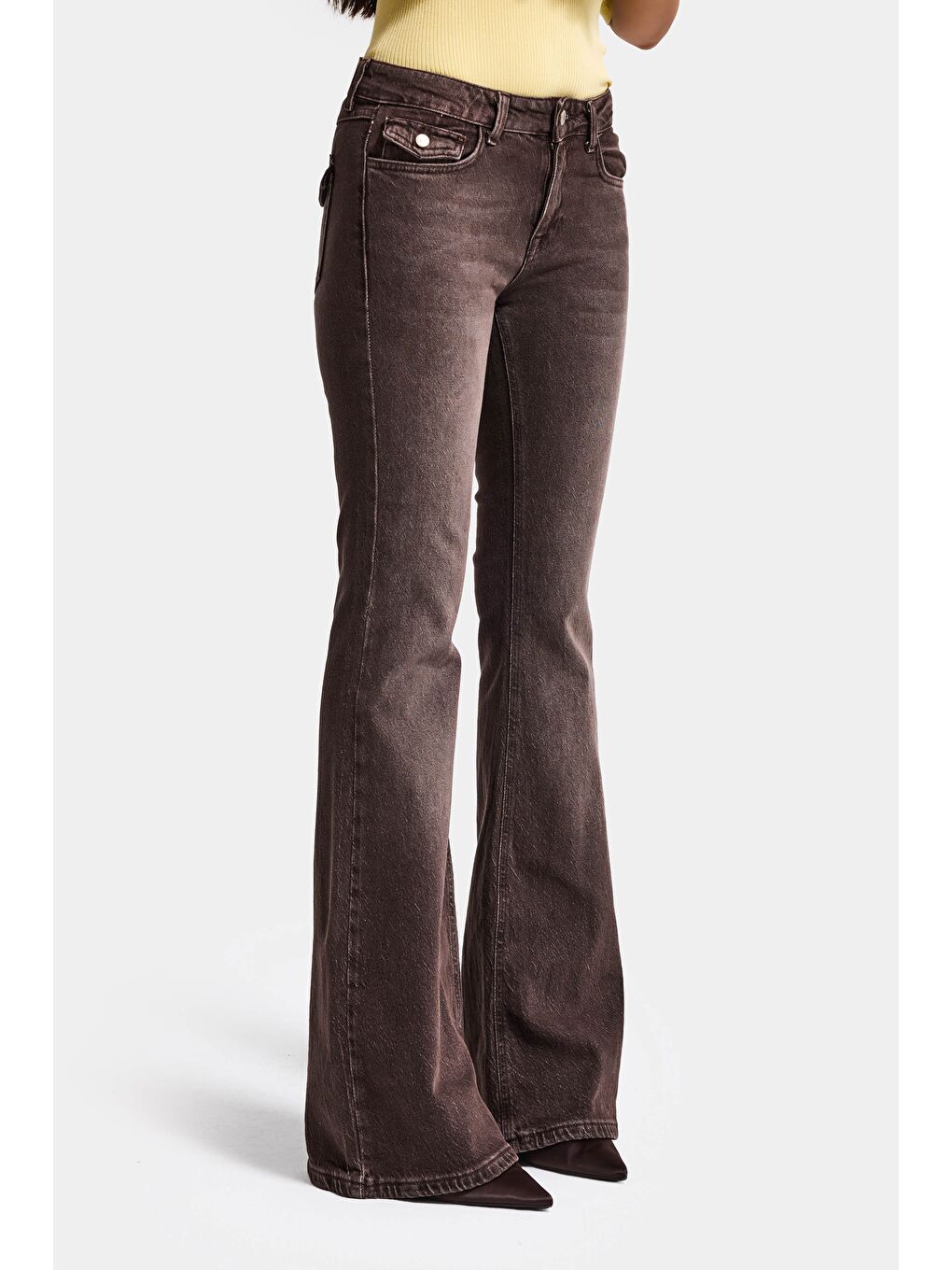 Kahverengi Kadın Koyu Kahve 2s6-16 Mid Rise Flare Fit Esnek Kumaş Denim Jean-5
