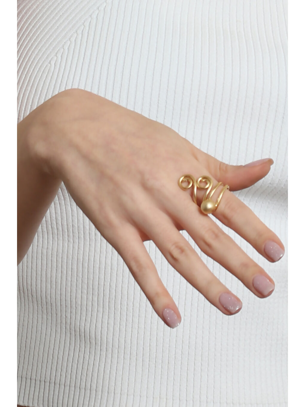 Sarı Kadın Mat Altın Kaplama Tel Sarma Spiral Tasarım Yüzük-4