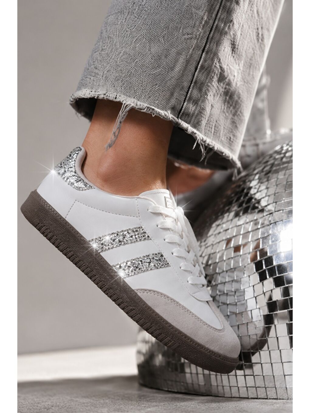 Beyaz SPARKLY Kadın Sim Detaylı Günlük Sneaker Spor Ayakkabı-1