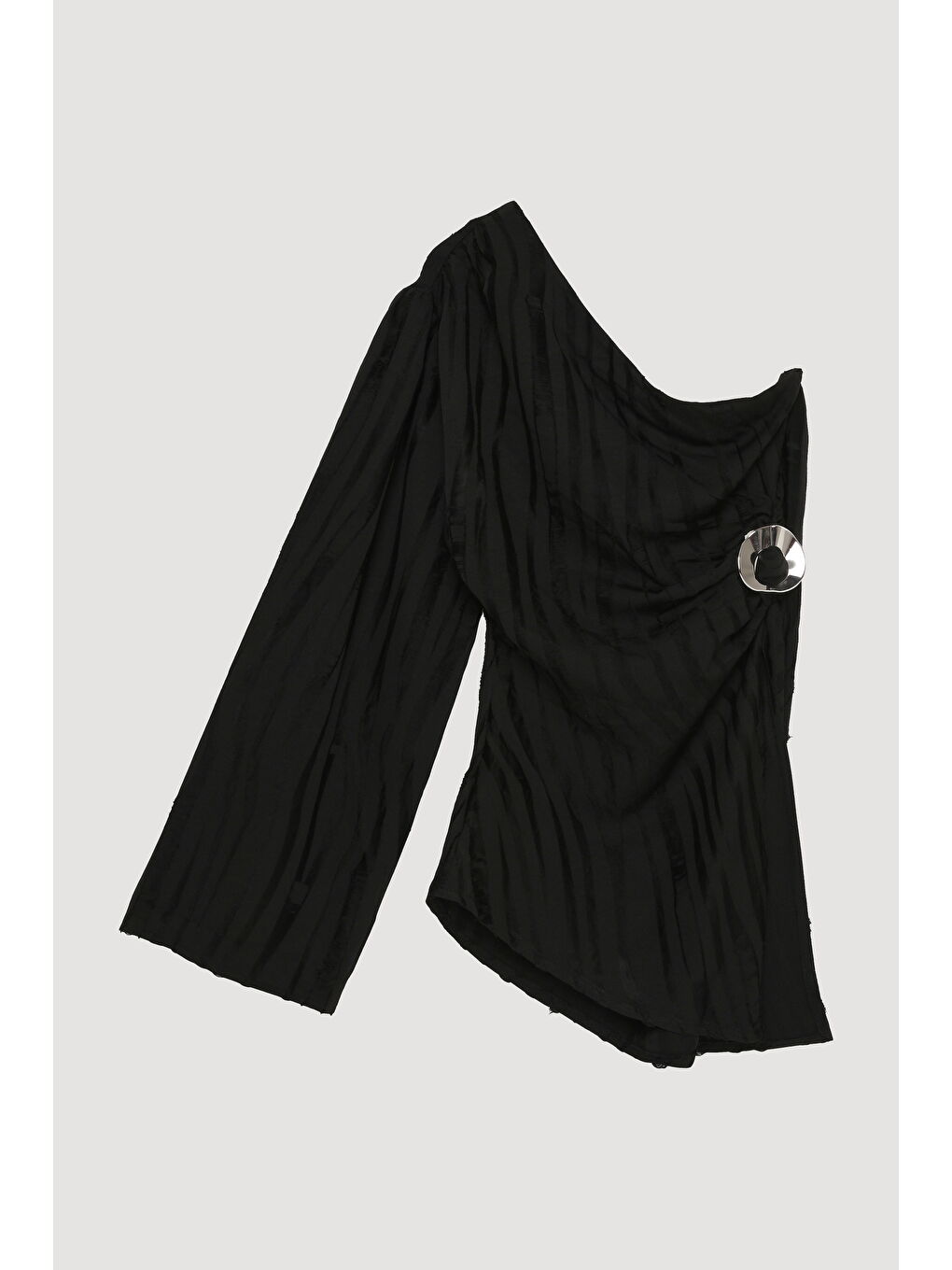 Toka Aksesuarlı Tek Omuz Asimetrik Bluz Siyah