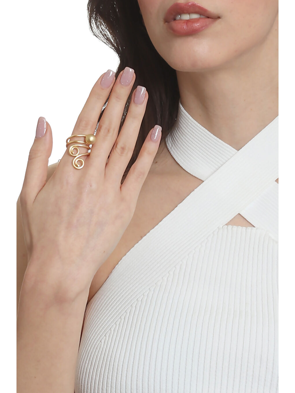 Sarı Kadın Mat Altın Kaplama Tel Sarma Spiral Tasarım Yüzük-5