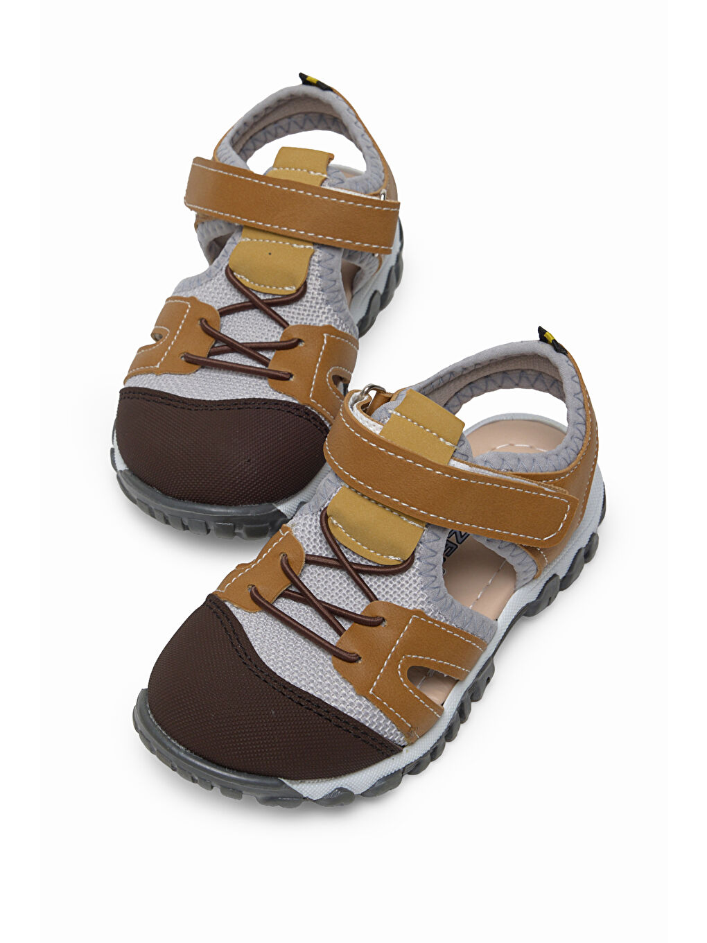 Kahverengi Çocuk Unisex Camel Çoçuk Cırt Ve Bağcıklı Rahat Kalıp Sandalet